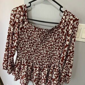 Floral Smocked Women's Top - Rust and White